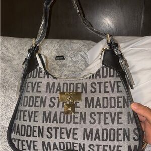 Steve Madden Monogram Black and Gray Shoulder Bag